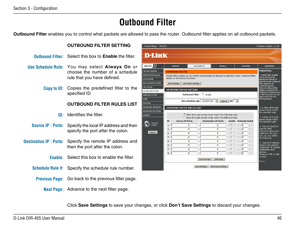 Outbound filter | D-Link DIR-455 User Manual | Page 50 / 93