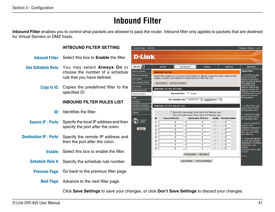 Inbound filter | D-Link DIR-455 User Manual | Page 51 / 93