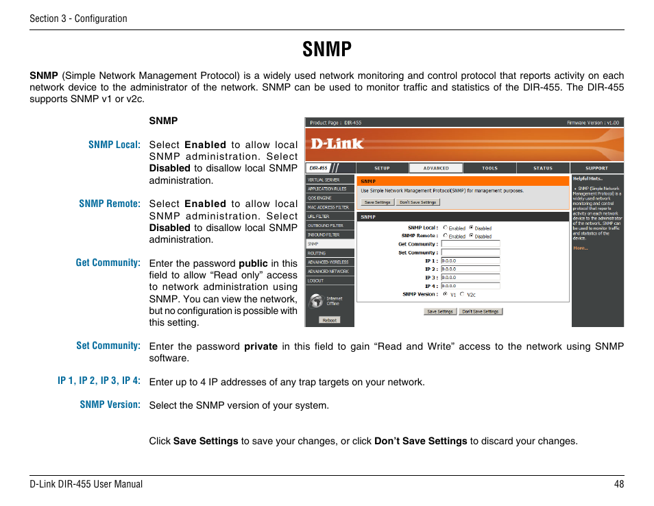 Snmp | D-Link DIR-455 User Manual | Page 52 / 93