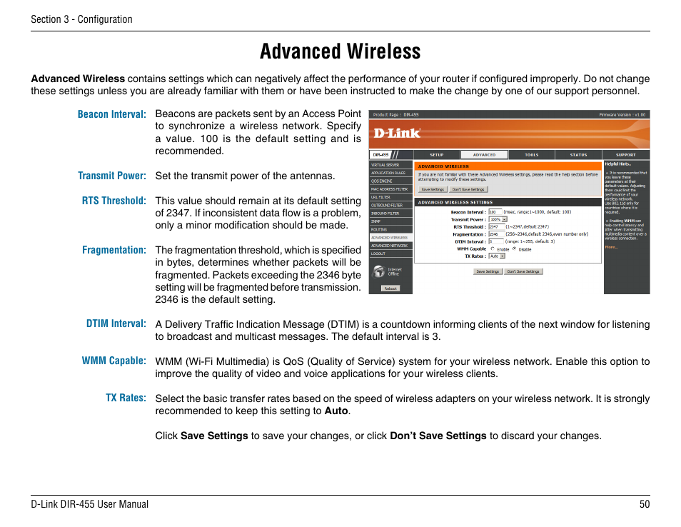 Advanced wireless | D-Link DIR-455 User Manual | Page 54 / 93