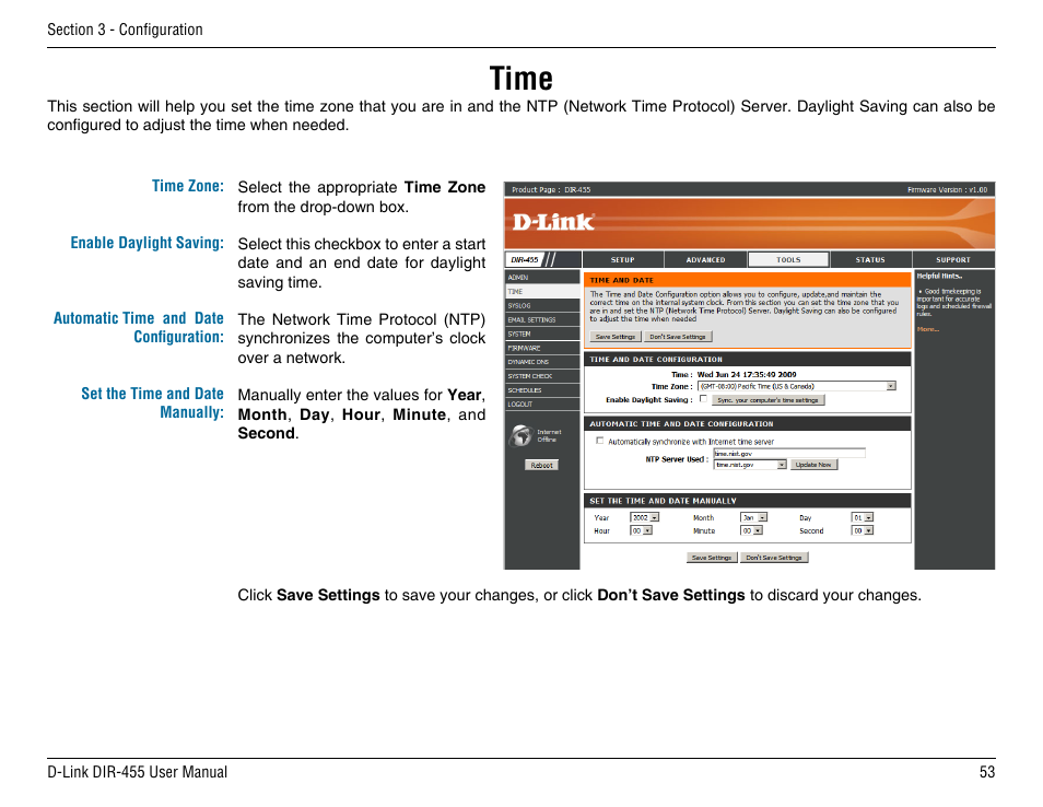 Time | D-Link DIR-455 User Manual | Page 57 / 93