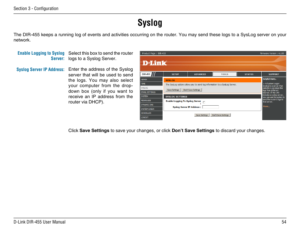 Syslog | D-Link DIR-455 User Manual | Page 58 / 93