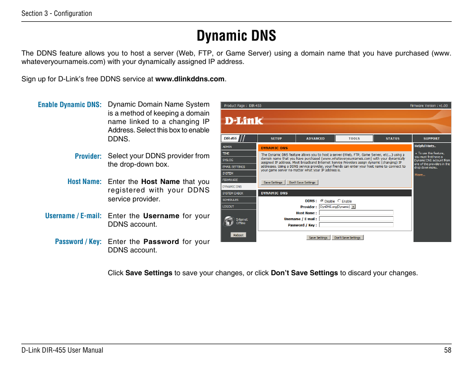 Dynamic dns | D-Link DIR-455 User Manual | Page 62 / 93