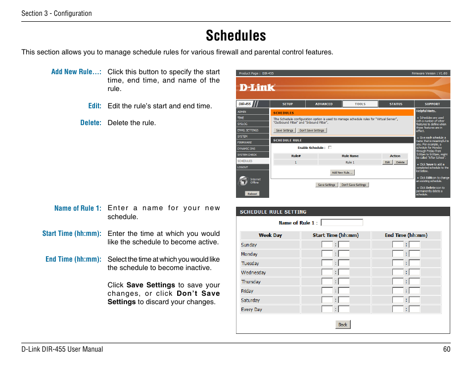 Schedules | D-Link DIR-455 User Manual | Page 64 / 93
