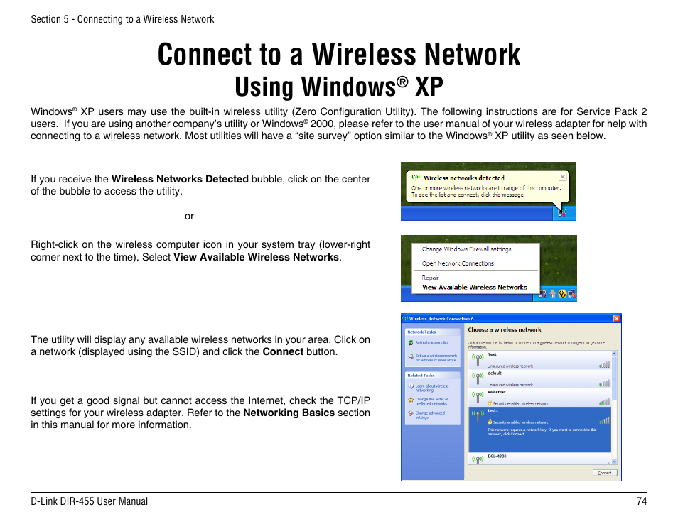 Connect to a wireless network, Using windows | D-Link DIR-455 User Manual | Page 78 / 93