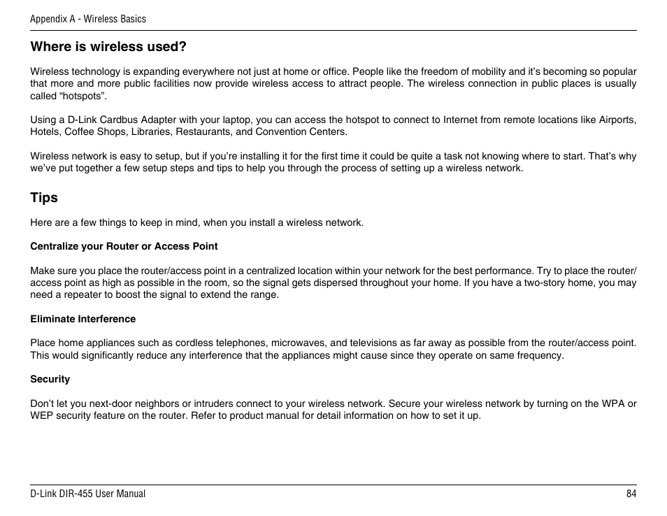 Where is wireless used, Tips | D-Link DIR-455 User Manual | Page 88 / 93
