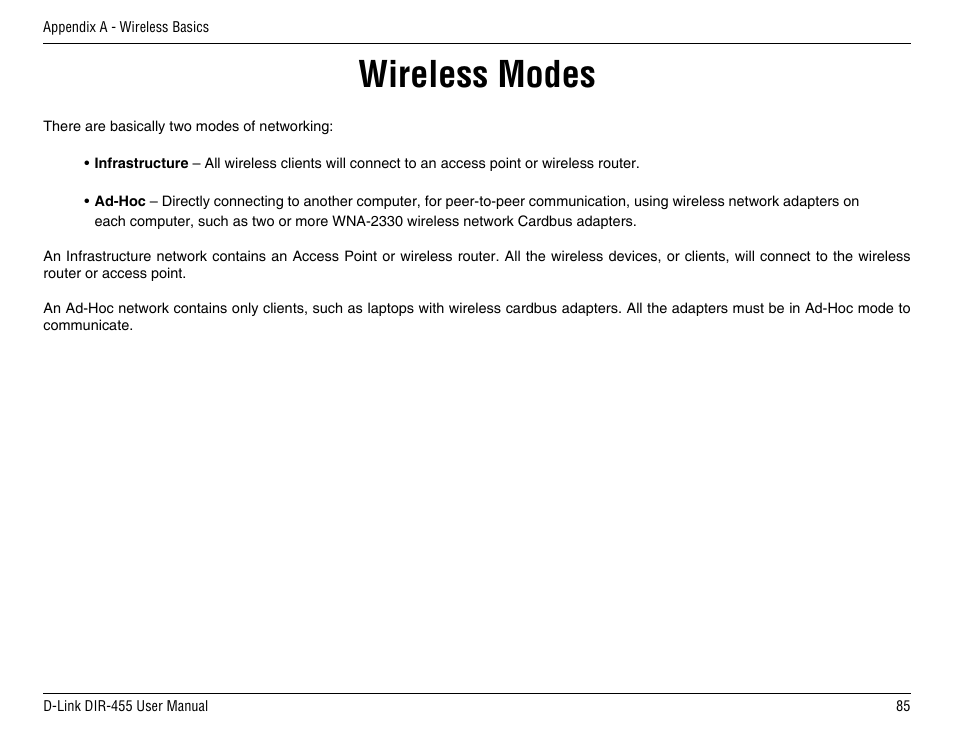 Wireless modes | D-Link DIR-455 User Manual | Page 89 / 93