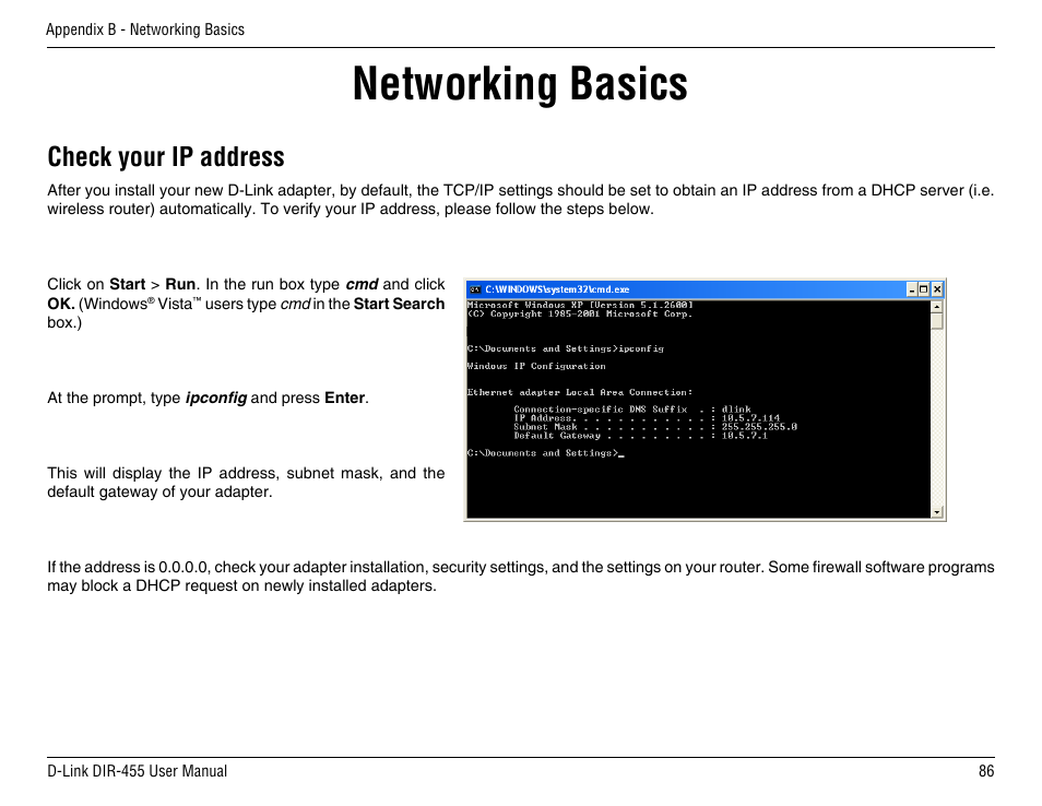 Networking basics, Check your ip address | D-Link DIR-455 User Manual | Page 90 / 93