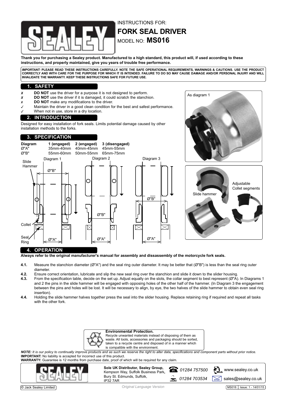 Sealey MS016 User Manual | 1 page