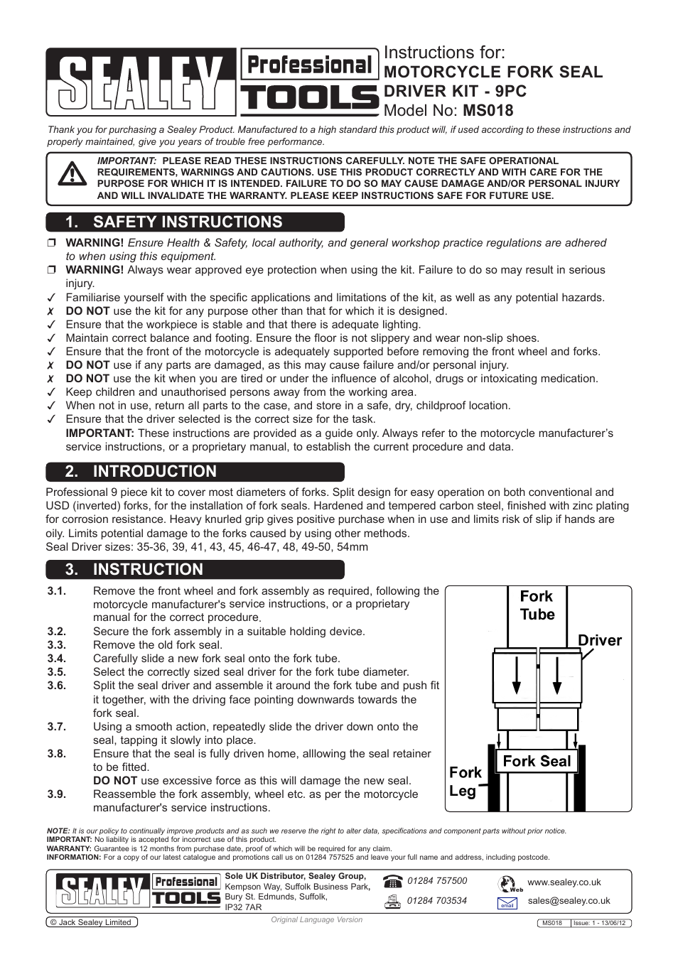 Sealey MS018 User Manual | 1 page