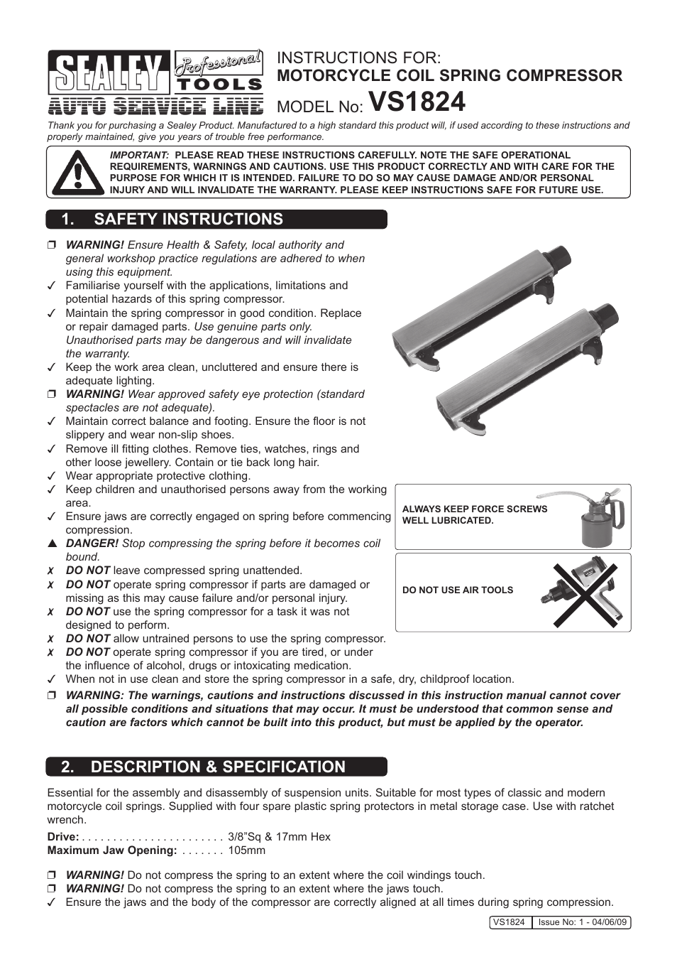 Sealey VS1824 User Manual | 2 pages