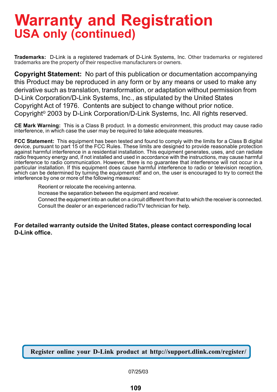 Warranty and registration, Usa only (continued) | D-Link DCS-5300 User Manual | Page 109 / 109
