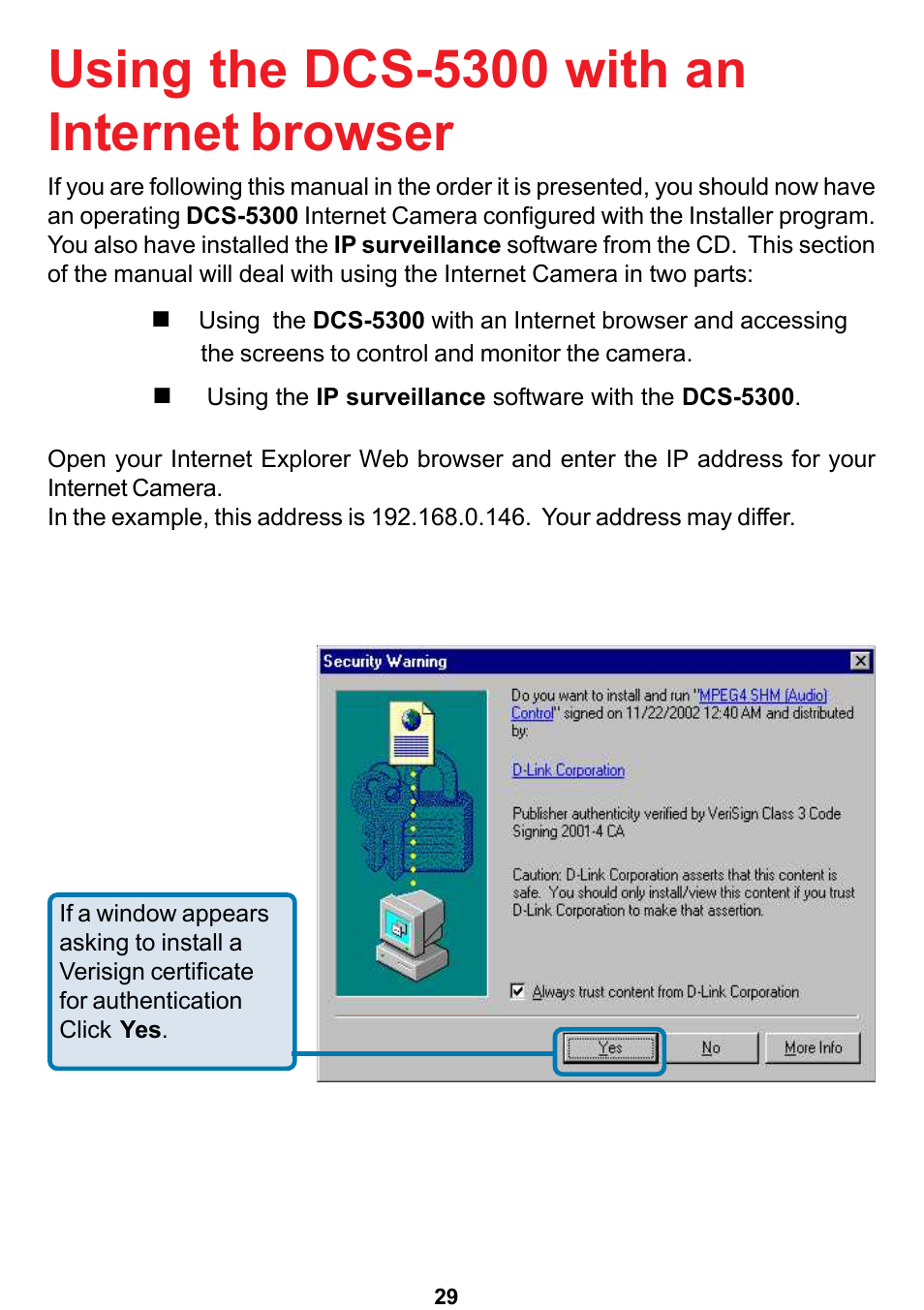 Using the dcs-5300 with an internet browser | D-Link DCS-5300 User Manual | Page 29 / 109