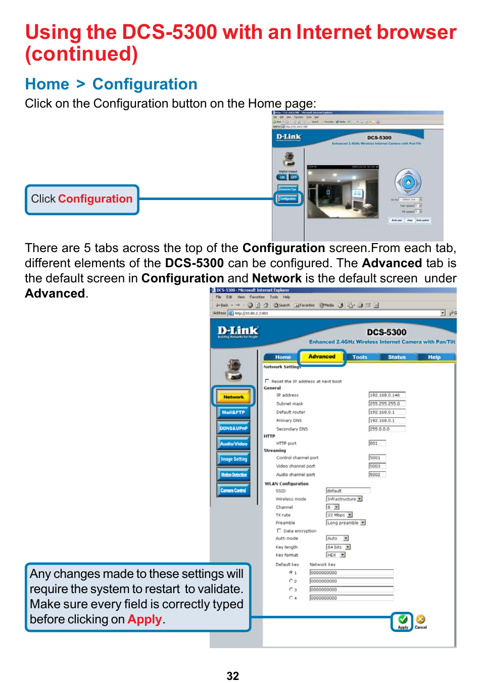 Home > configuration | D-Link DCS-5300 User Manual | Page 32 / 109