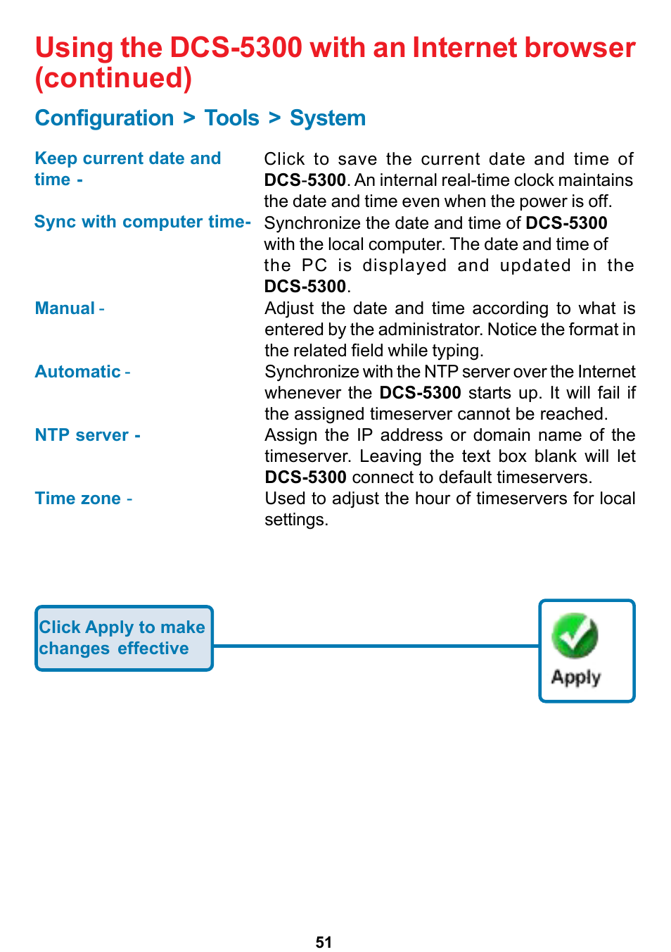 Configuration > tools > system | D-Link DCS-5300 User Manual | Page 51 / 109