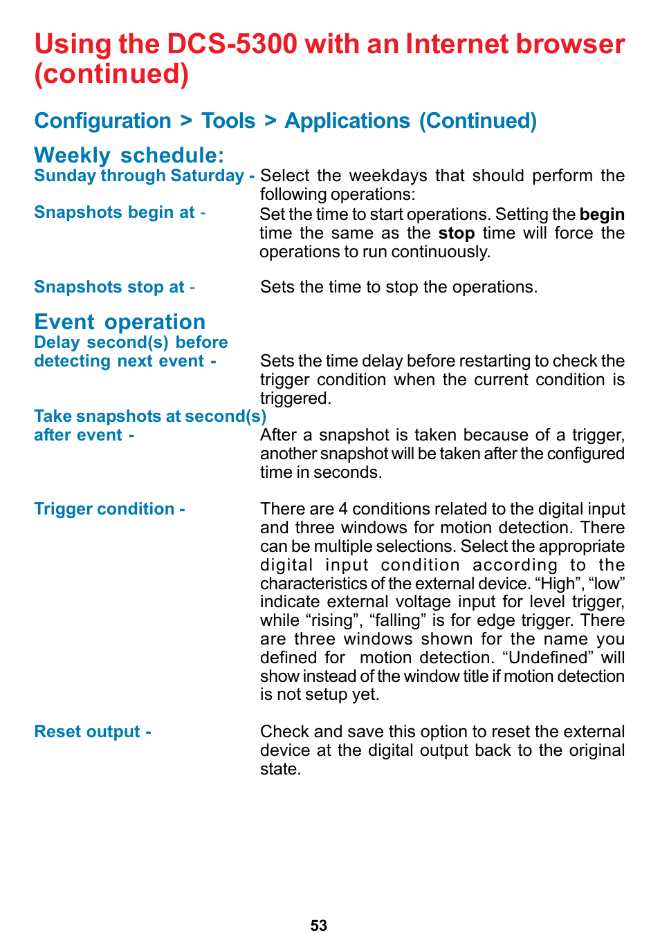 Event operation | D-Link DCS-5300 User Manual | Page 53 / 109