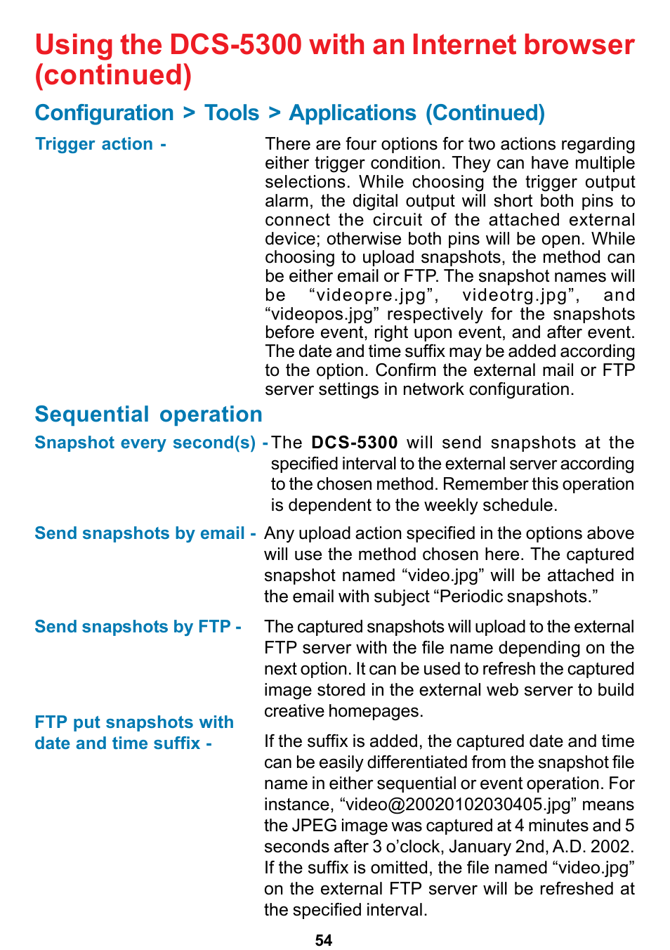 Configuration > tools > applications (continued), Sequential operation | D-Link DCS-5300 User Manual | Page 54 / 109