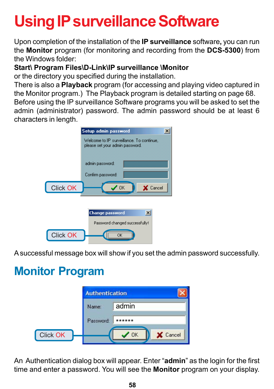 Using ip surveillance software, Monitor program | D-Link DCS-5300 User Manual | Page 58 / 109