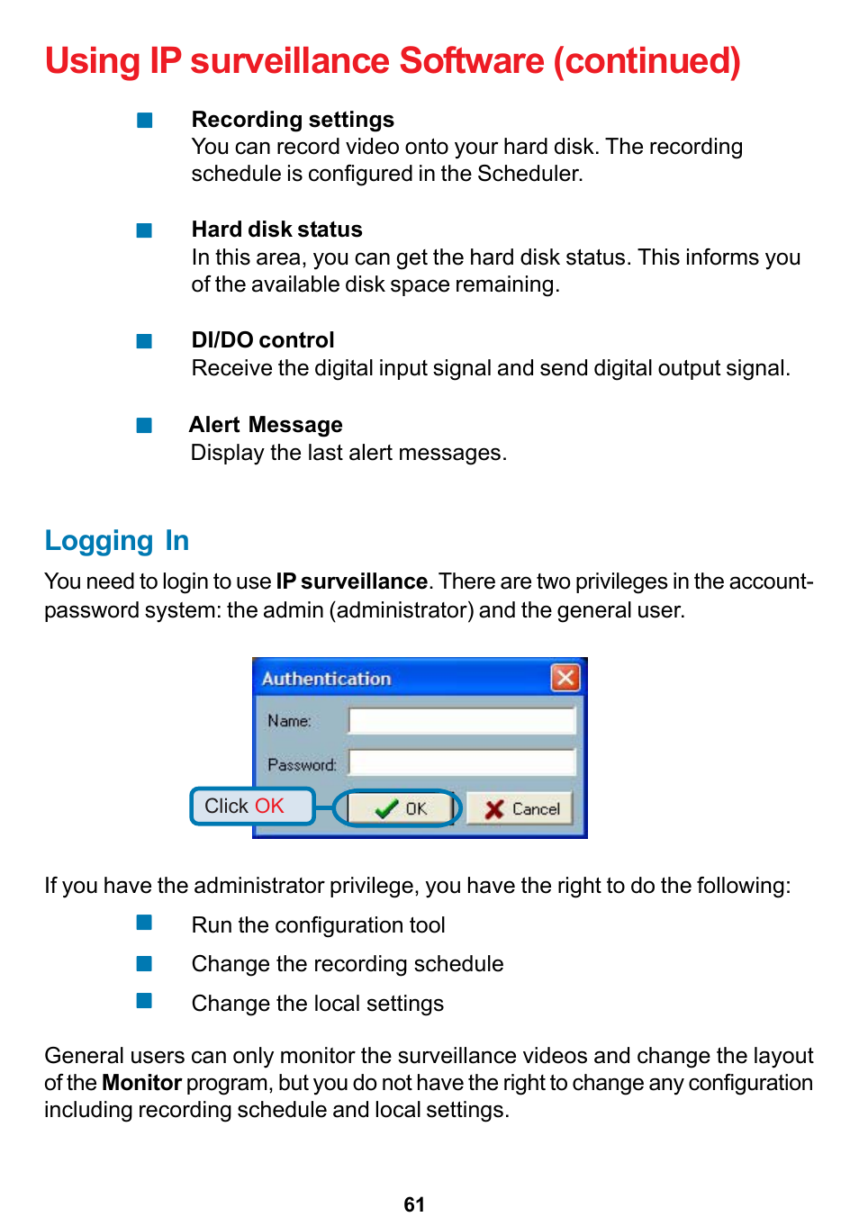Using ip surveillance software (continued), Logging in | D-Link DCS-5300 User Manual | Page 61 / 109