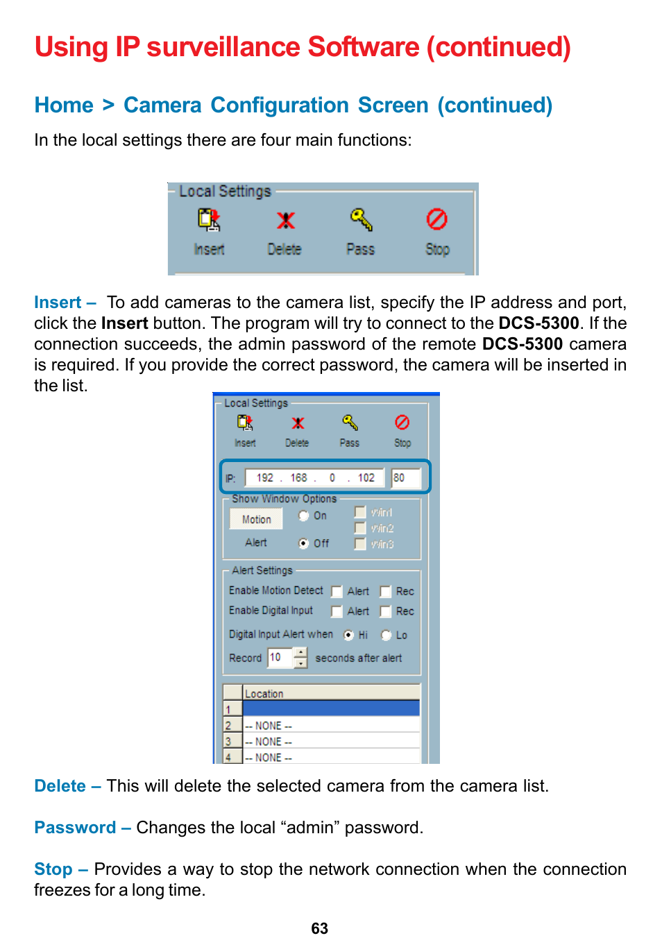 Using ip surveillance software (continued), Home > camera configuration screen (continued) | D-Link DCS-5300 User Manual | Page 63 / 109