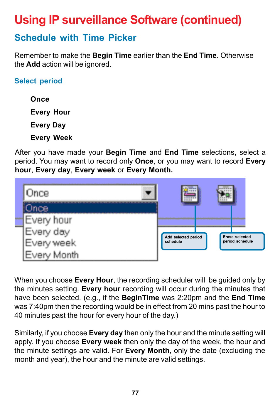 Using ip surveillance software (continued), Schedule with time picker | D-Link DCS-5300 User Manual | Page 77 / 109