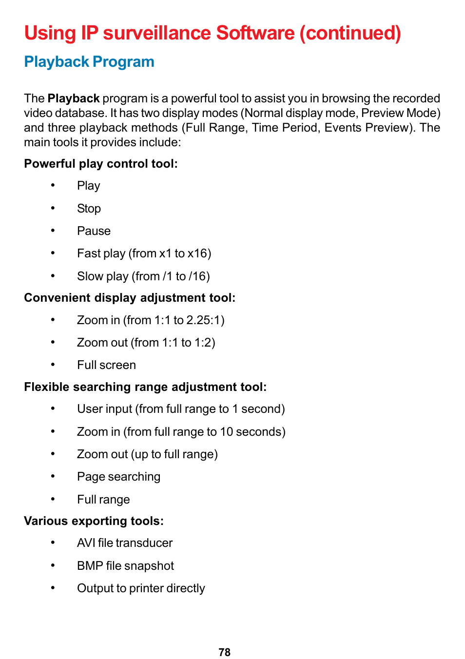 Playback program, Using ip surveillance software (continued) | D-Link DCS-5300 User Manual | Page 78 / 109