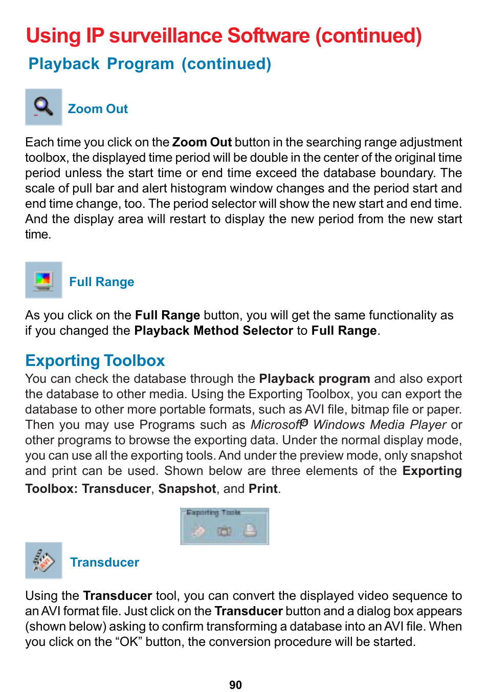 Using ip surveillance software (continued), Exporting toolbox, Playback program (continued) | D-Link DCS-5300 User Manual | Page 90 / 109