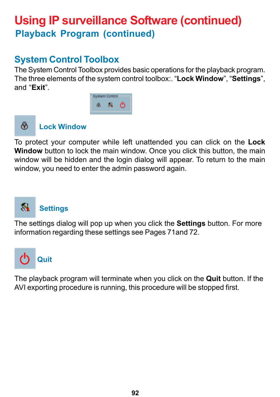 Using ip surveillance software (continued), System control toolbox, Playback program (continued) | D-Link DCS-5300 User Manual | Page 92 / 109