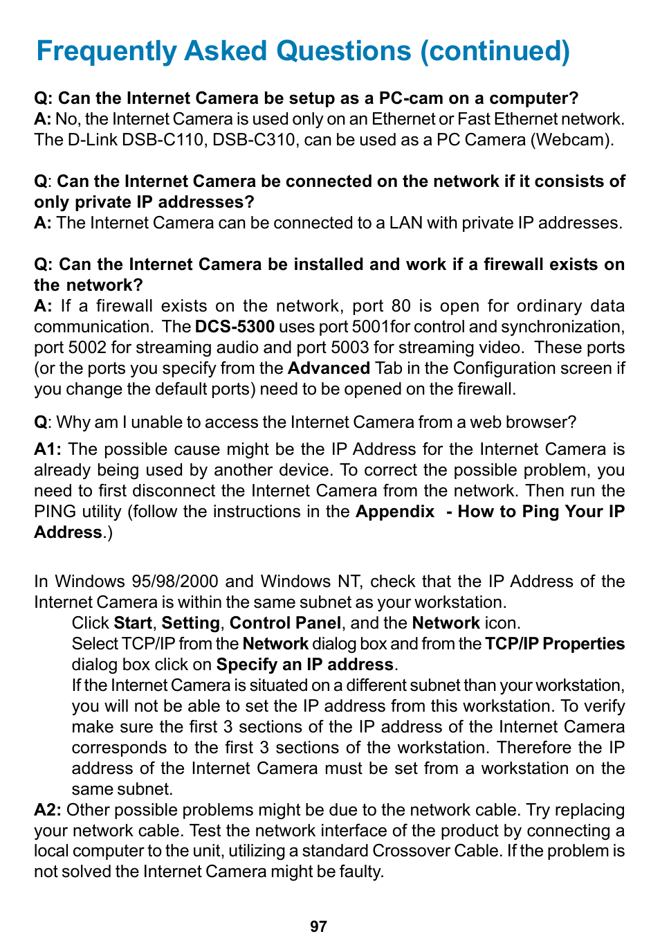 Frequently asked questions (continued) | D-Link DCS-5300 User Manual | Page 97 / 109