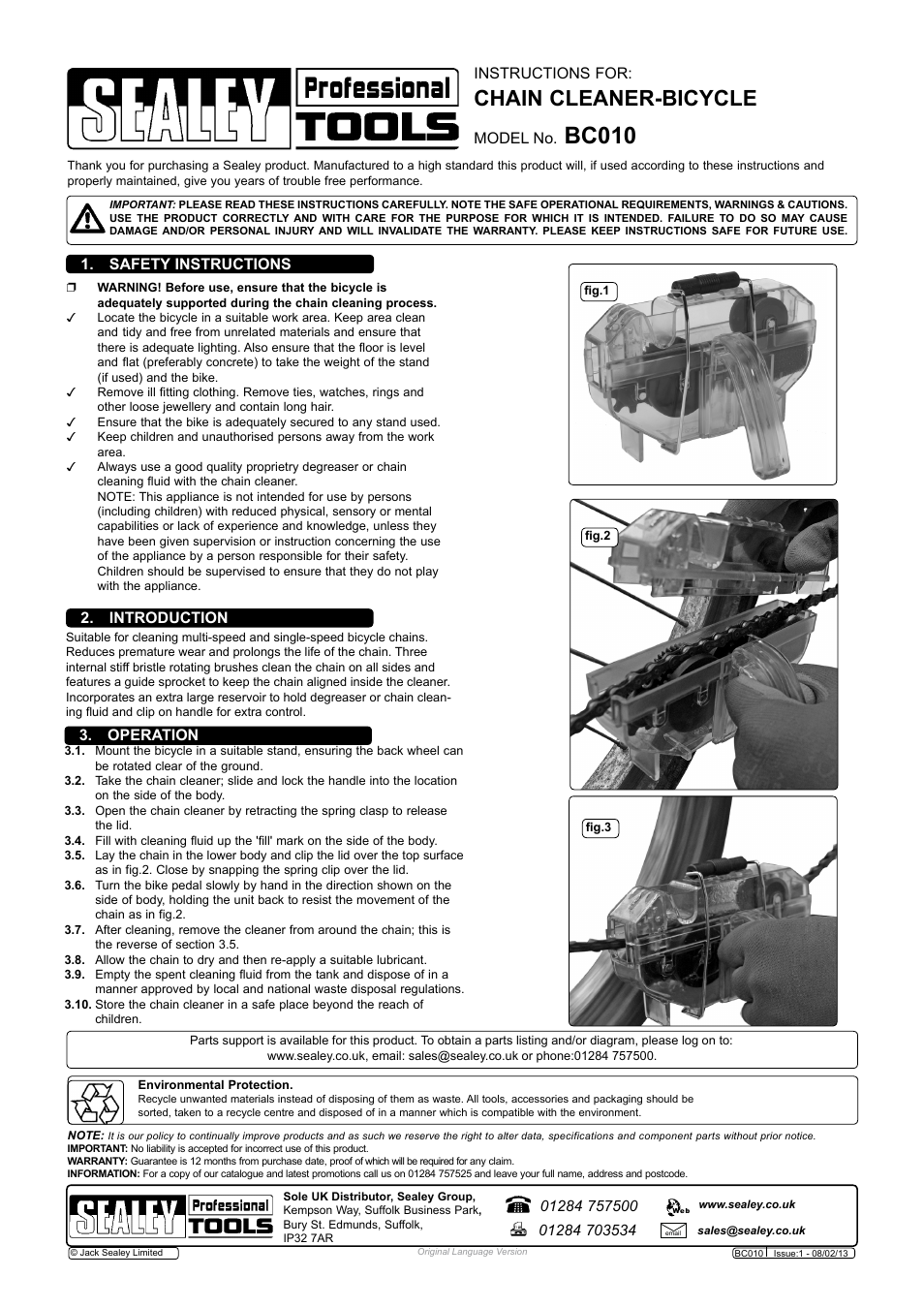 Sealey BC010 User Manual | 1 page