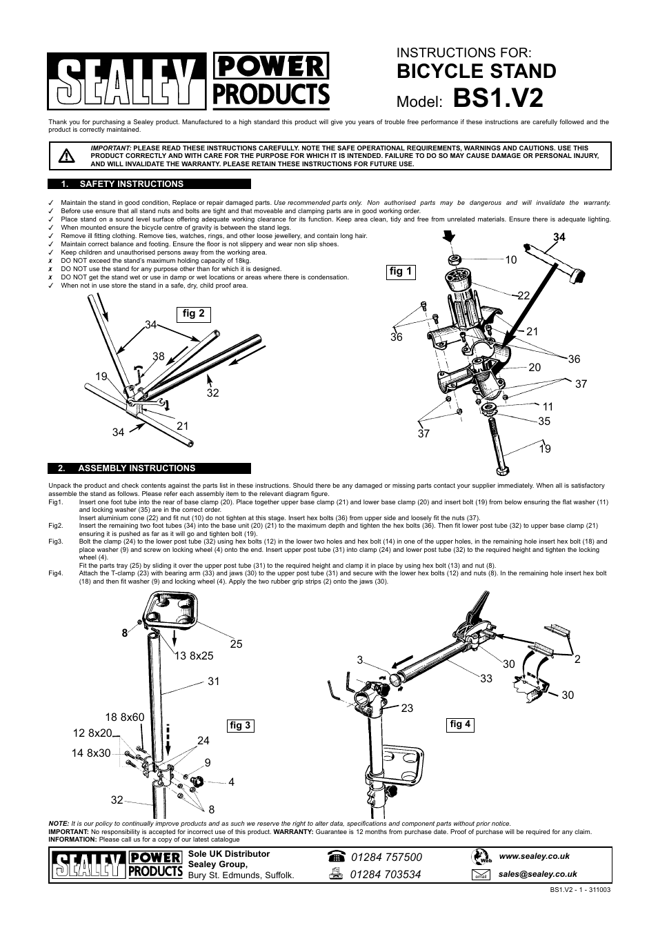 Sealey BS1 User Manual | 2 pages