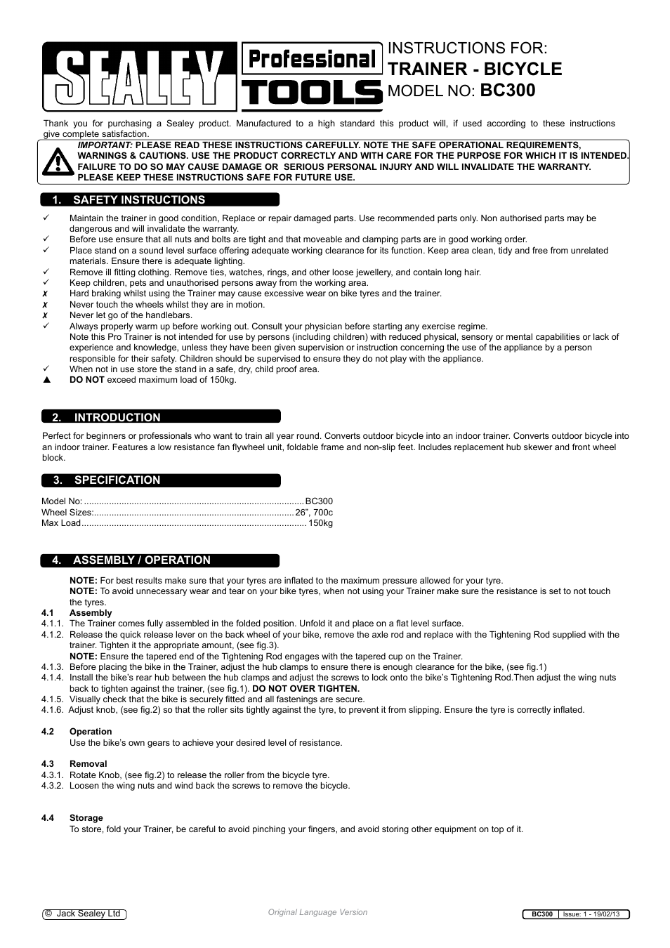 Sealey BC300 User Manual | 2 pages