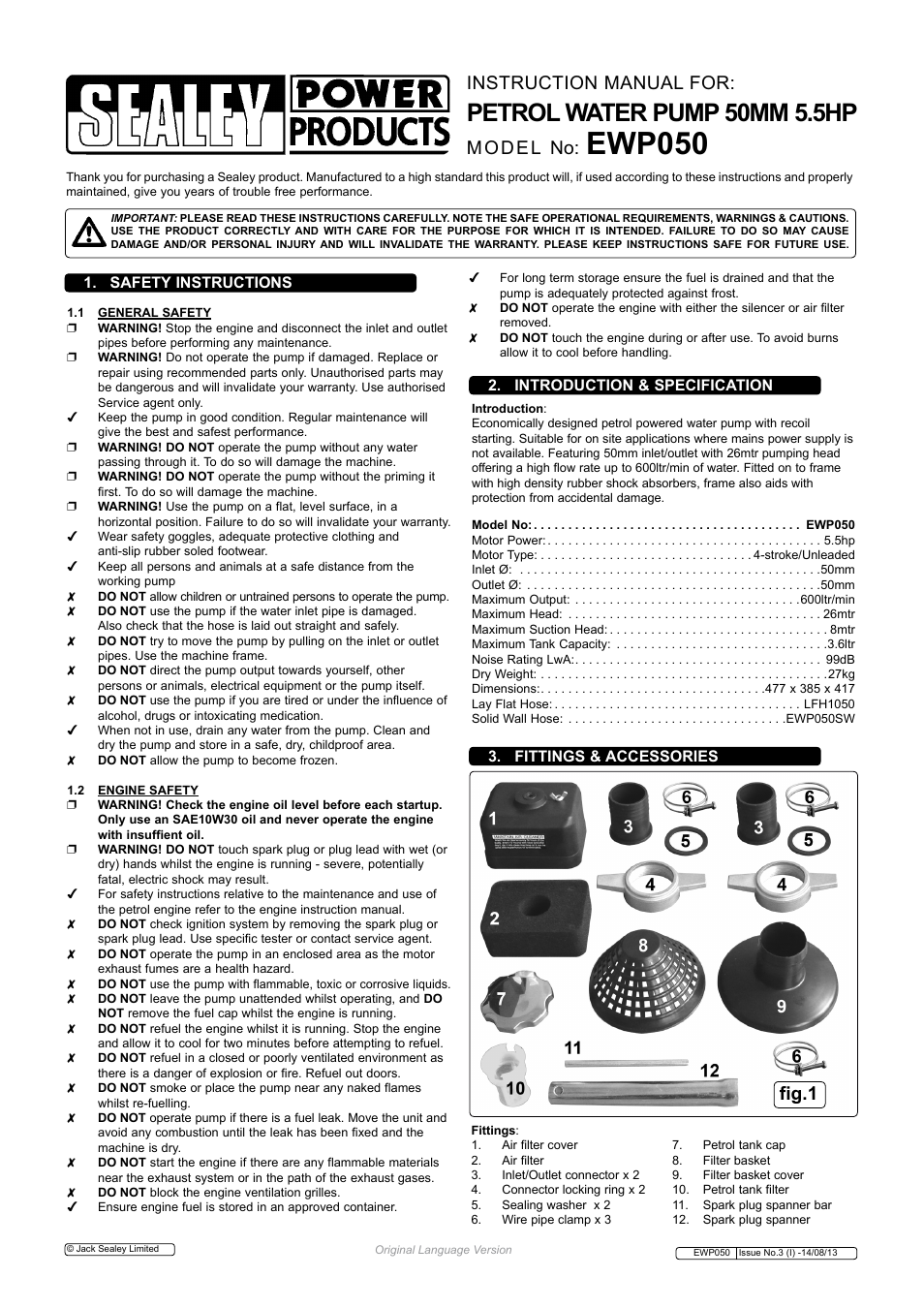 Sealey EWP050 User Manual | 5 pages