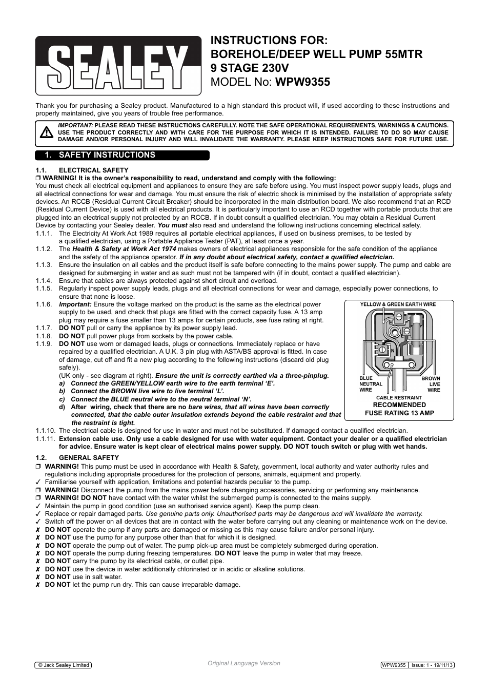 Sealey WPW9355 User Manual | 2 pages