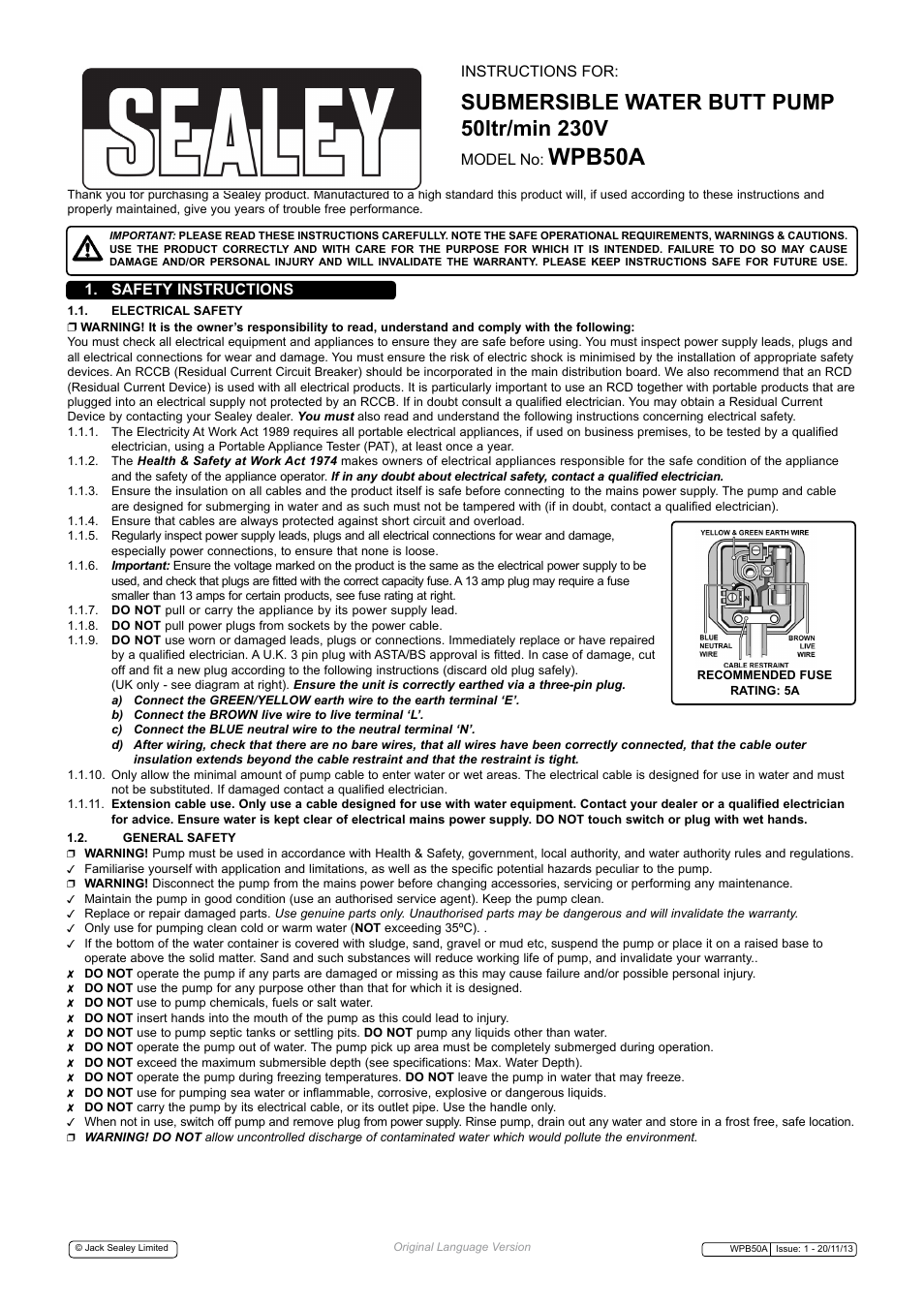 Sealey WPB50A User Manual | 3 pages