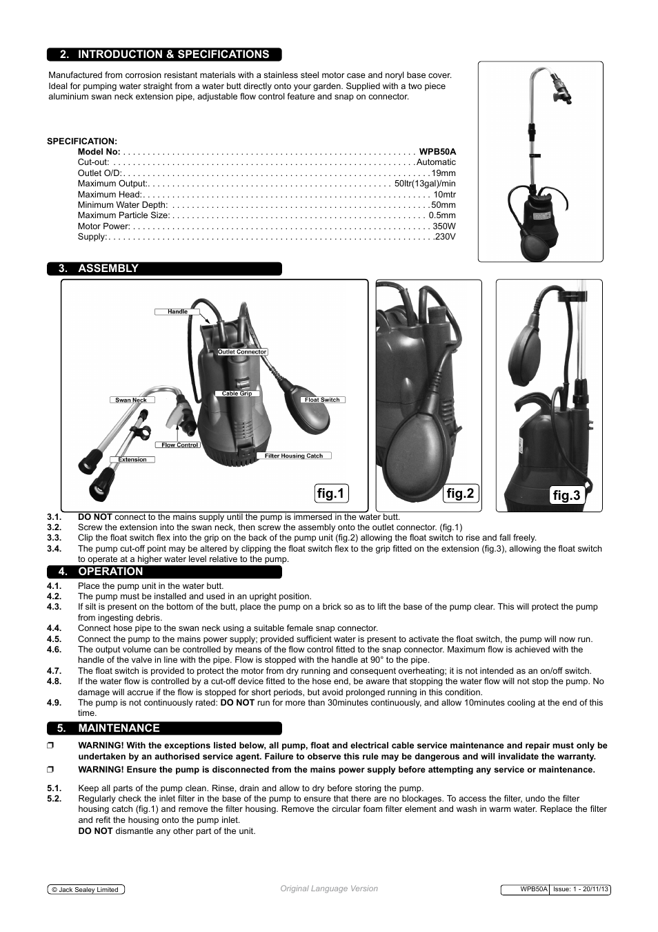Fig.1 fig.2, Fig.3, Maintenance | Sealey WPB50A User Manual | Page 2 / 3
