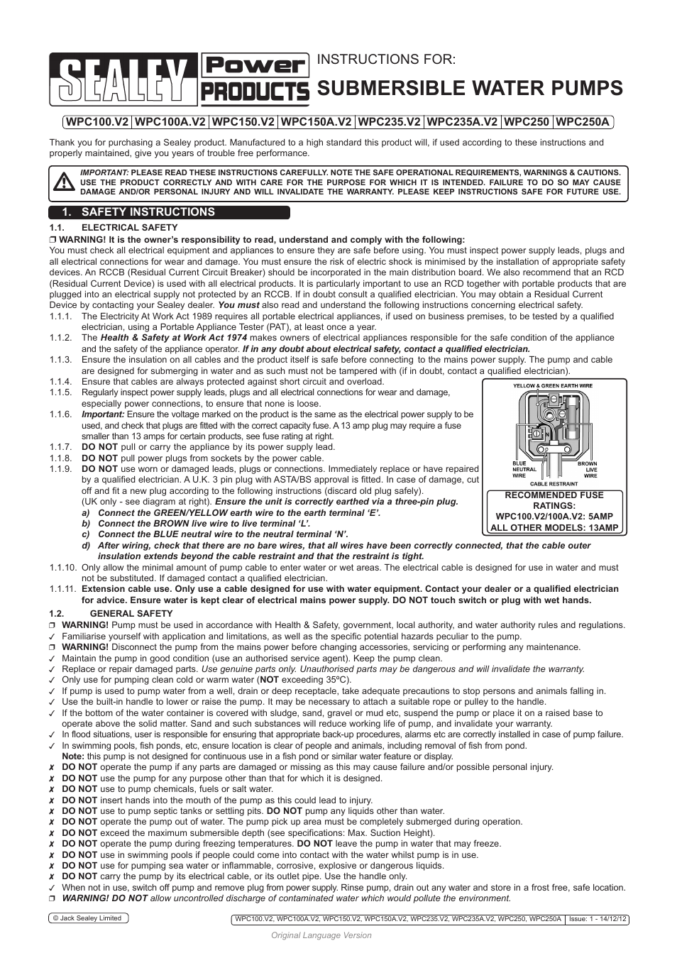 Sealey WPC100 User Manual | 3 pages