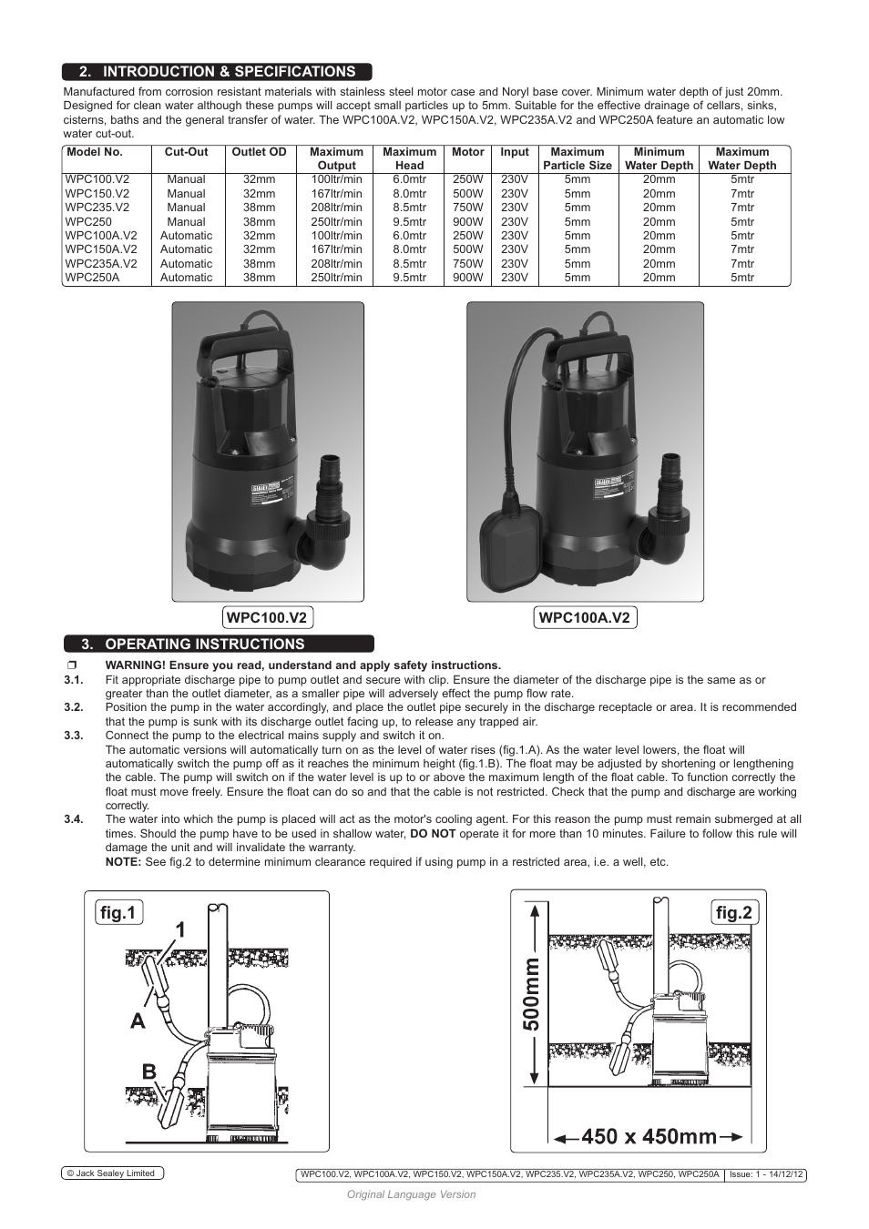 Fig.1 fig.2 | Sealey WPC100 User Manual | Page 2 / 3