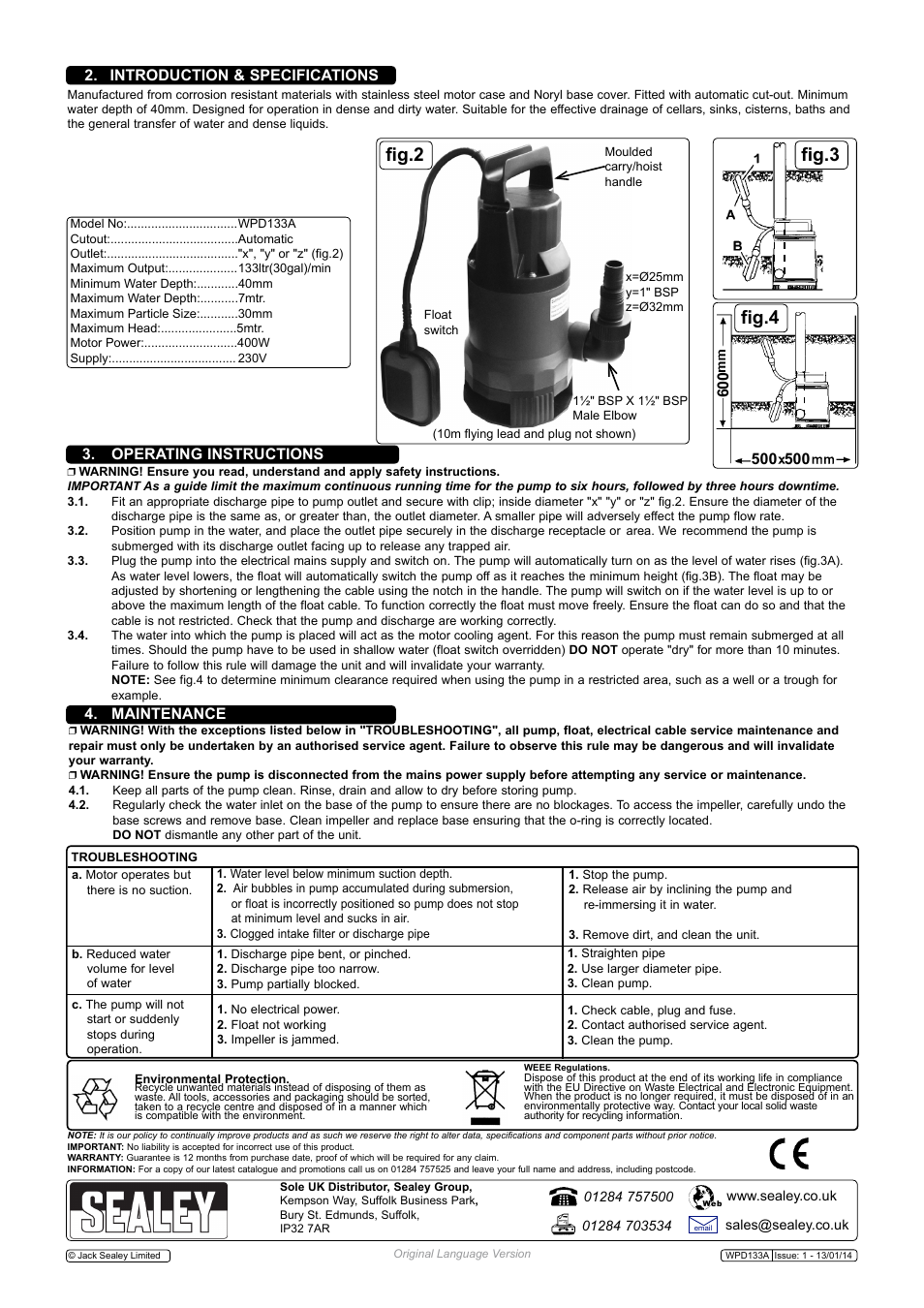 Fig.3 fig.4, Fig.2 | Sealey WPD133A User Manual | Page 2 / 2