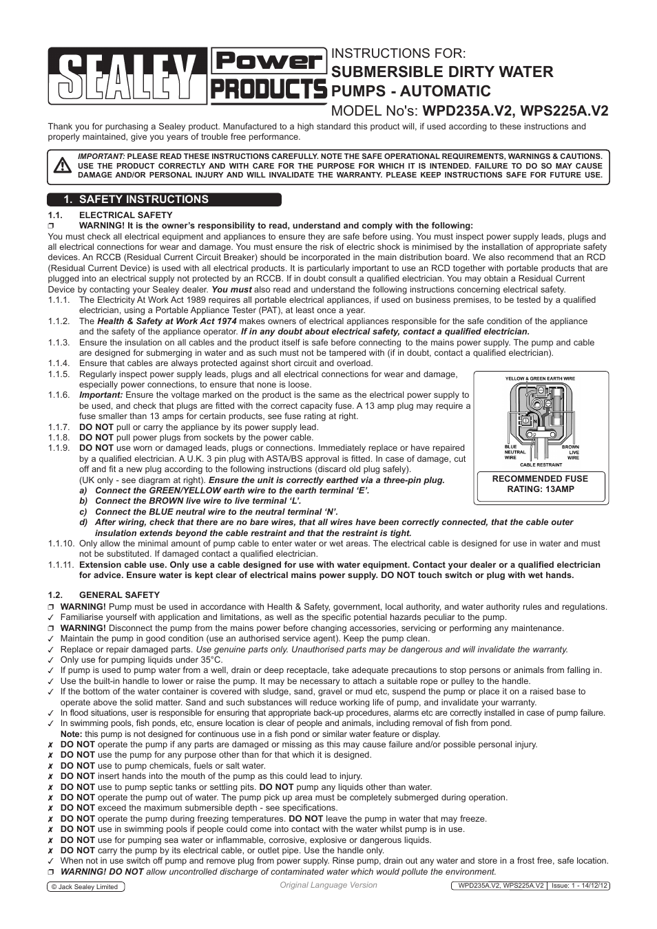 Sealey WPD235A User Manual | 3 pages