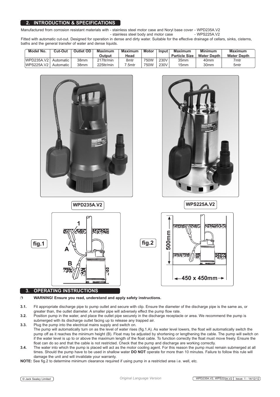 Fig.1, Fig.2 | Sealey WPD235A User Manual | Page 2 / 3