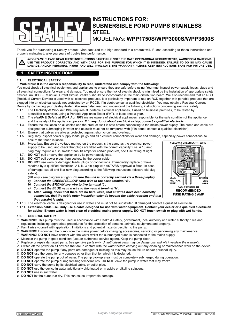 Sealey WPP1750S User Manual | 3 pages