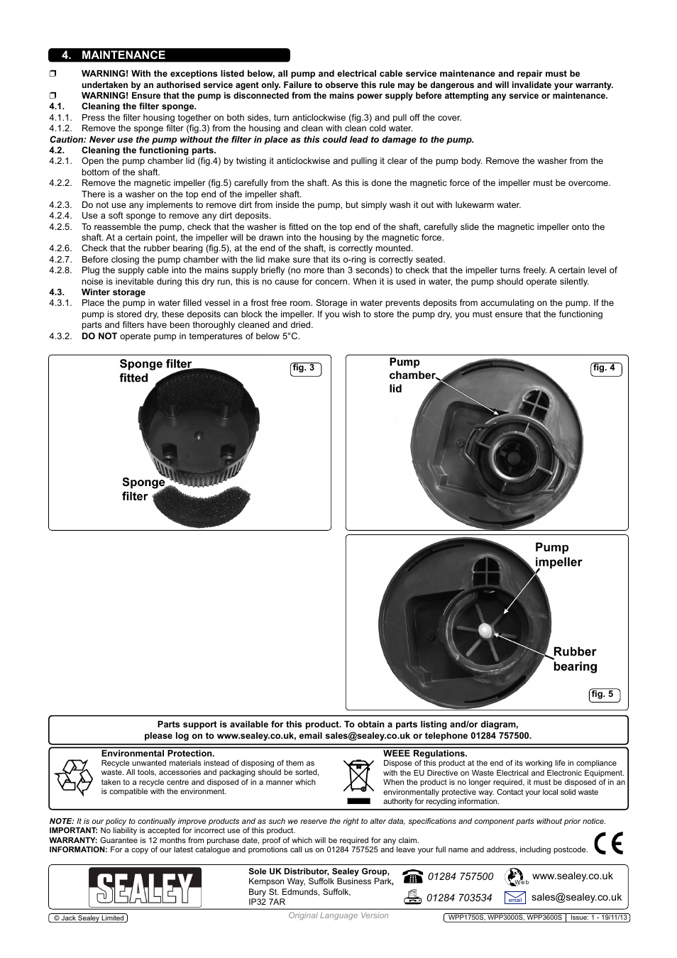 Maintenance | Sealey WPP1750S User Manual | Page 3 / 3