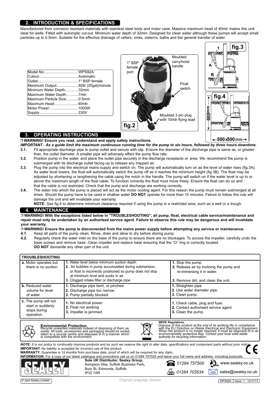 Fig.3 fig.4, Fig.2 | Sealey WPS92A User Manual | Page 2 / 2