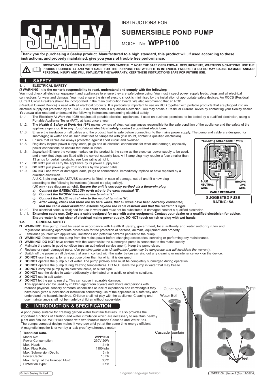 Sealey WPP1100 User Manual | 2 pages