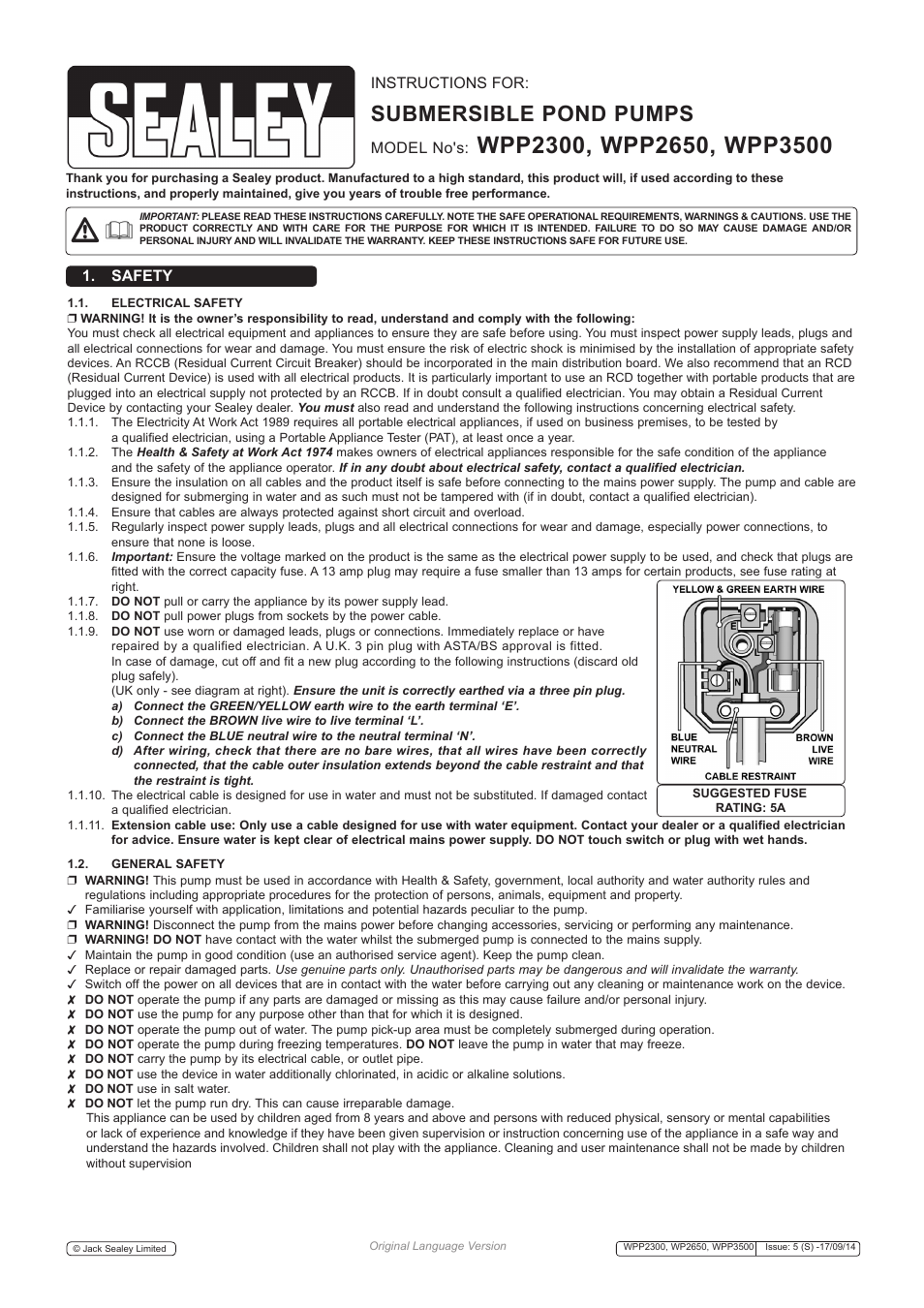 Sealey WPP2300 User Manual | 3 pages