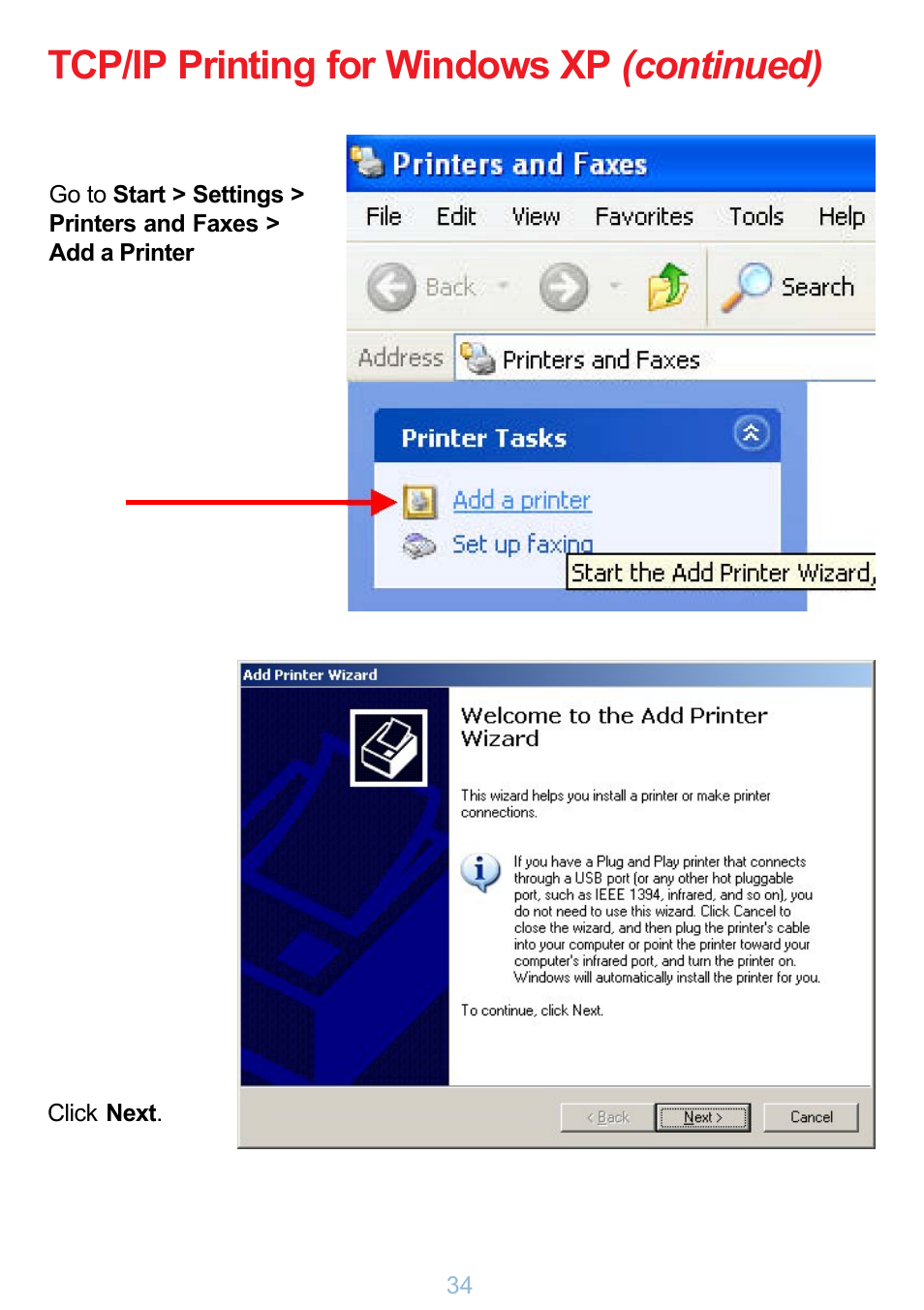 Tcp/ip printing for windows xp (continued) | D-Link DP-G321 User Manual | Page 34 / 90