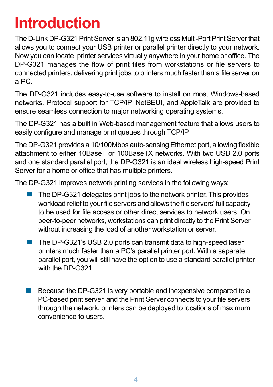 Introduction | D-Link DP-G321 User Manual | Page 4 / 90