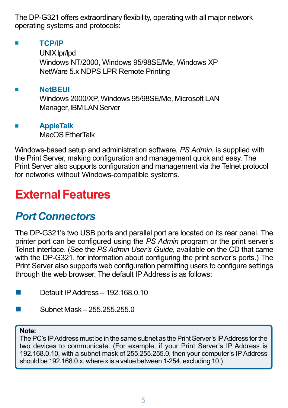 External features, Port connectors | D-Link DP-G321 User Manual | Page 5 / 90