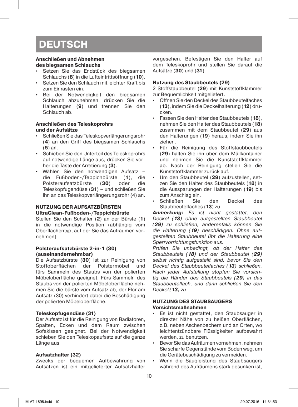 Deutsch | Vitek VT-1898 BK User Manual | Page 10 / 28